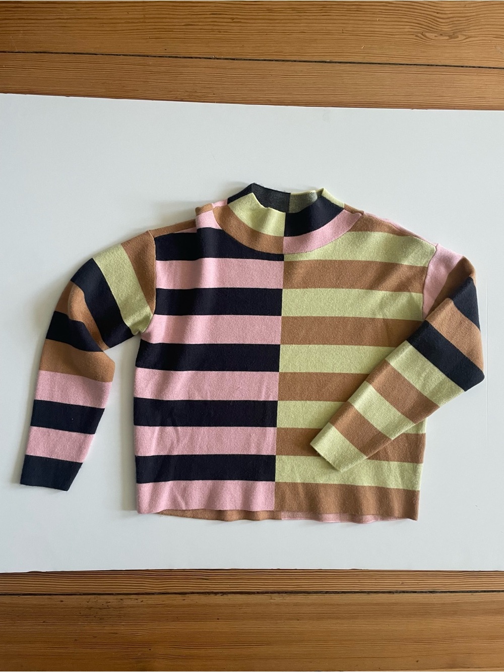 Maeve Striped Cowl Neck Sweater in Pink, Black, Green, Brown